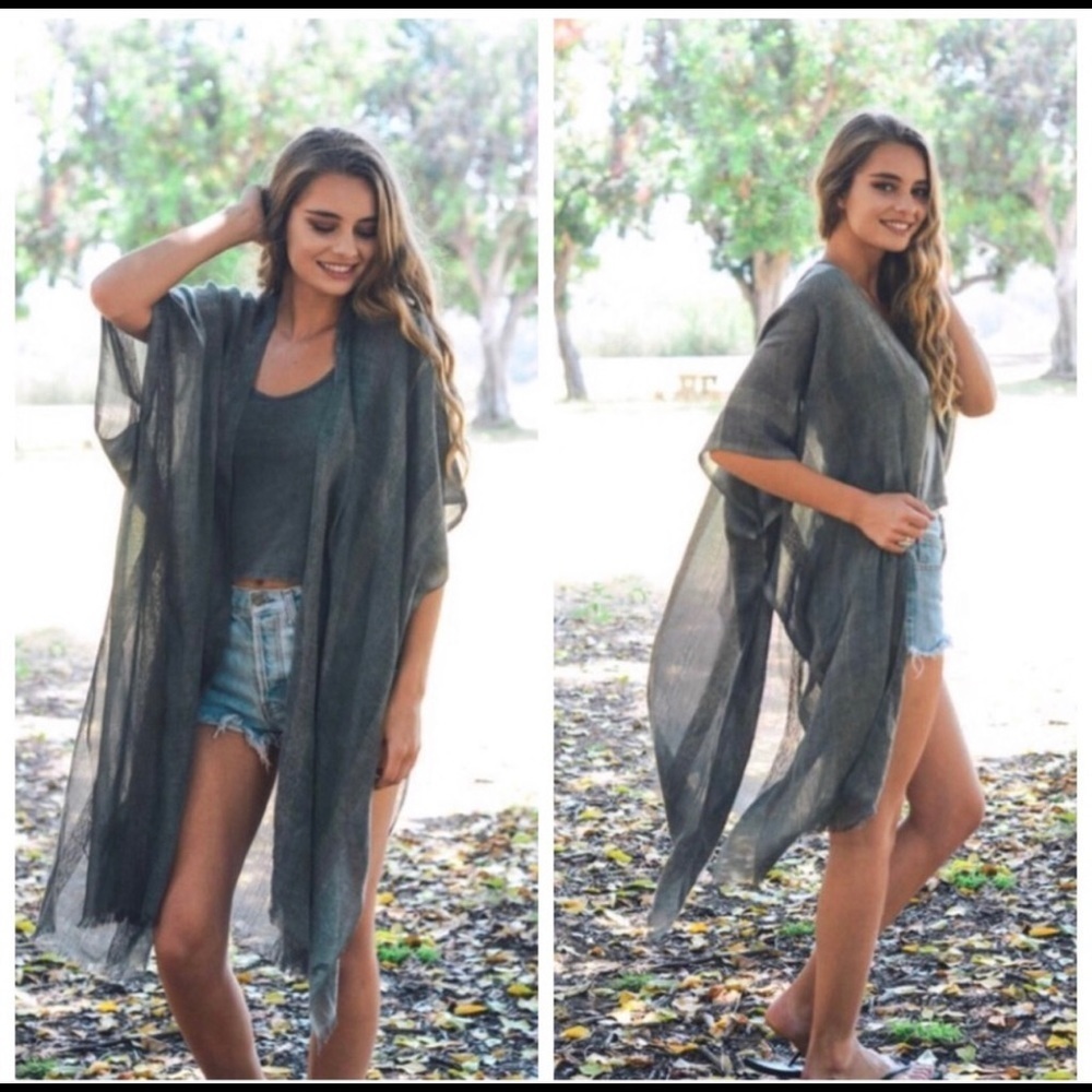 LAST ONE ☝️ Open Front Kimono Coverup-CHARCOAL